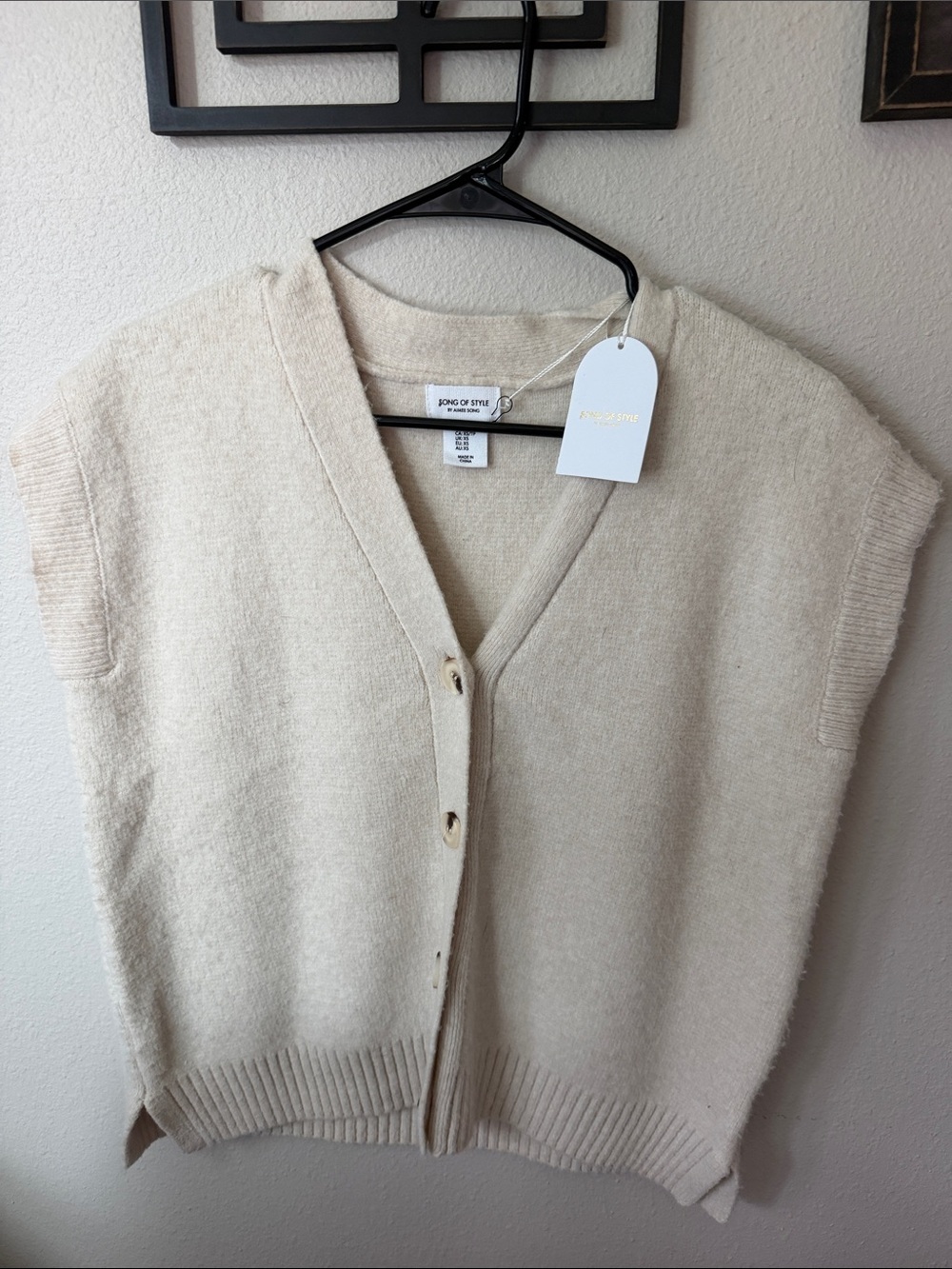 Song of Style Cream V-Neck Button-Front Sweater Vest